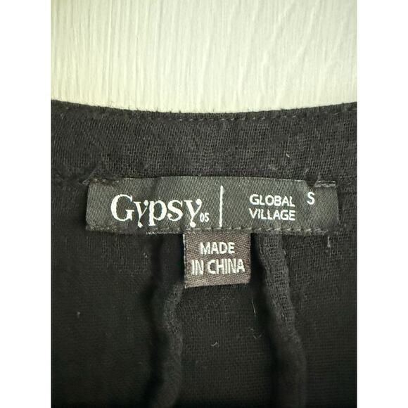 Gypsy 05 Global Village Black Cotton Boho V Neck Sleeveless Dress size Small - Picture 5 of 7